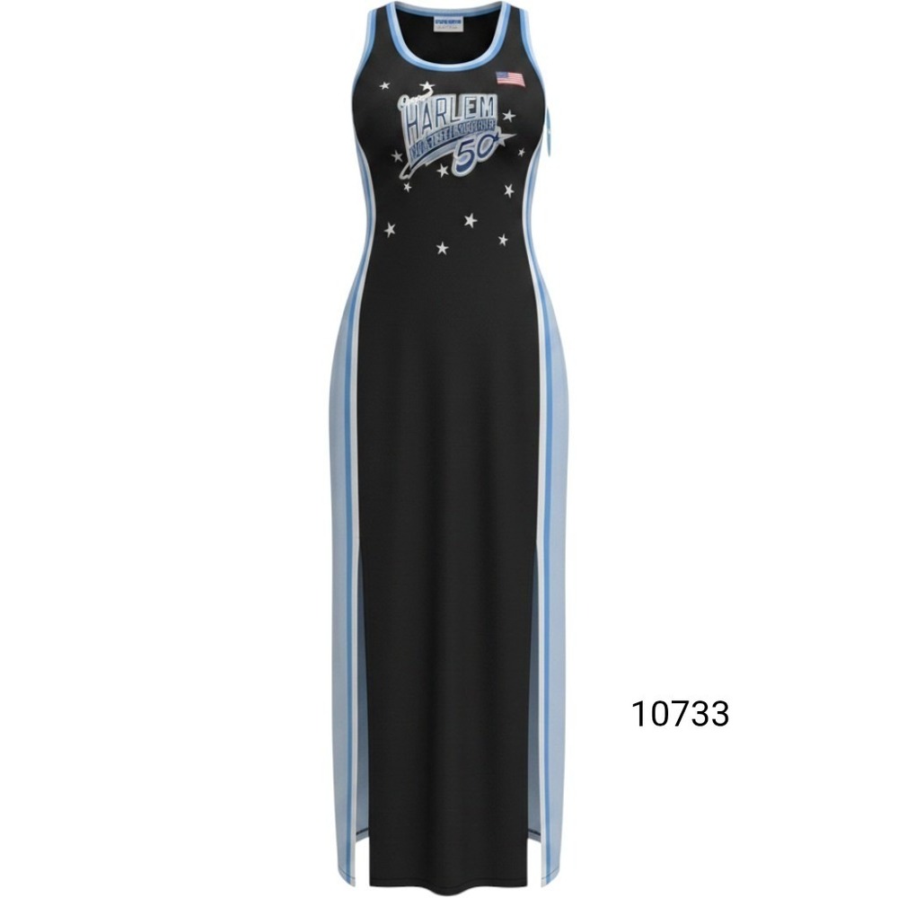 Platinum FUBU Harlem Globetrotters‎ Dress Womens M Black NWT Jersey Maxi Slit